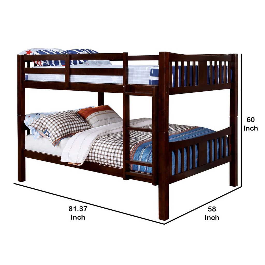 Slatted Full Over Full Bunk Bed with Attached Ladder, Walnut Brown - View 5
