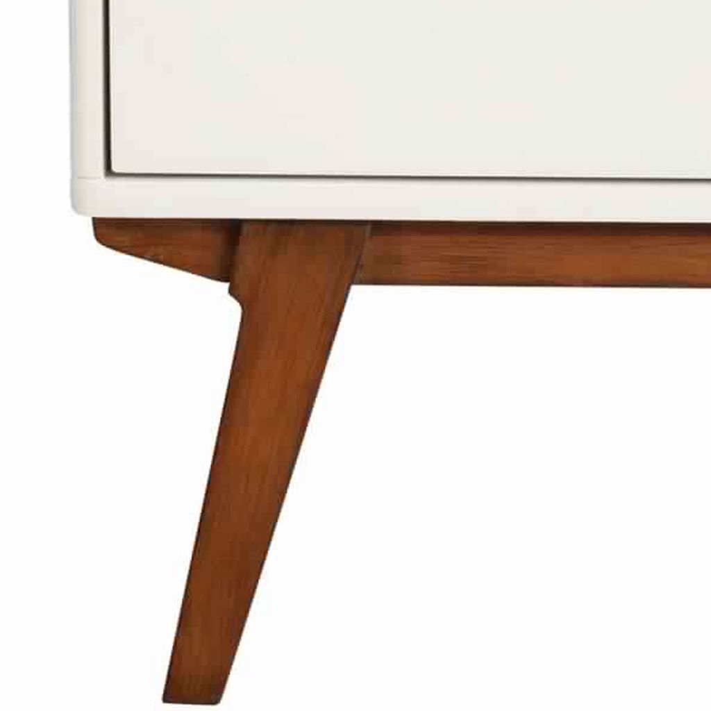2 Drawer Wooden Nightstand with Angled Legs, White and Brown - View 3