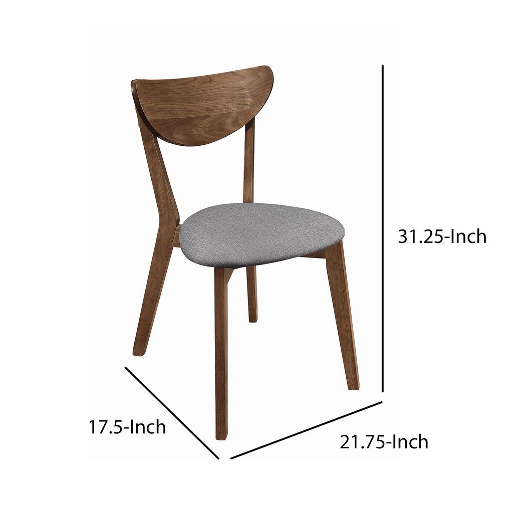 Wooden Plectrum Shape Padded Seat Dining Chair, Set of 2, Brown and Gray - View 5