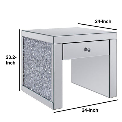 Wood and Mirror End Table with One Drawer, Clear - View 6