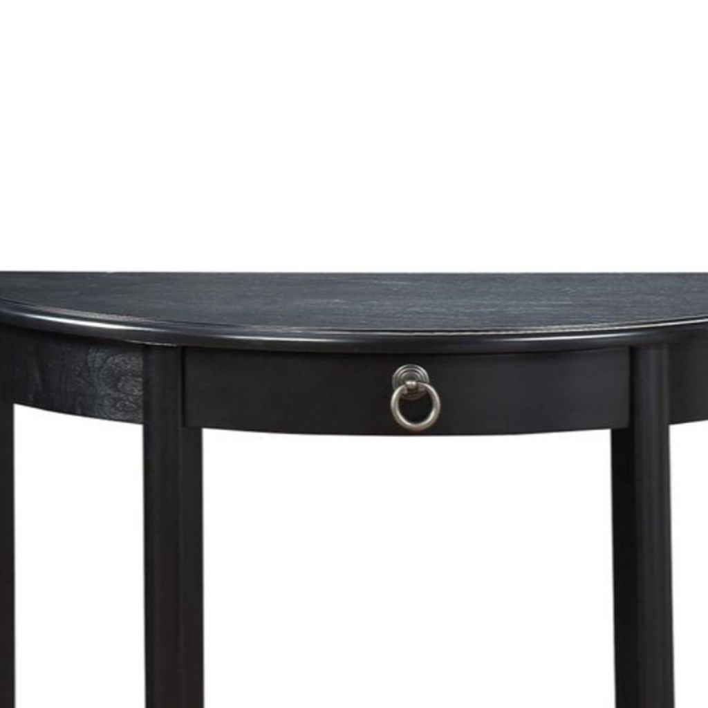 Wooden Half Moon Shaped Console Table with One Storage Drawer, Black - View 3