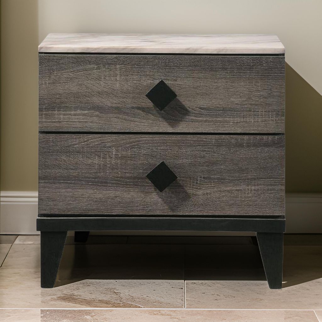 2 Drawer Wooden Nightstand with Grains and Angled Legs, Gray - View 7