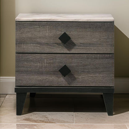 2 Drawer Wooden Nightstand with Grains and Angled Legs, Gray - View 7