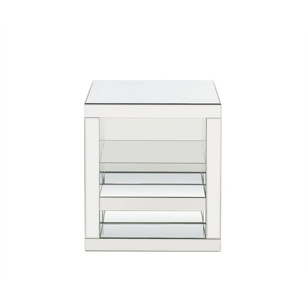 Accent Table with Mirrored Panels and C Shape, Silver - View 3