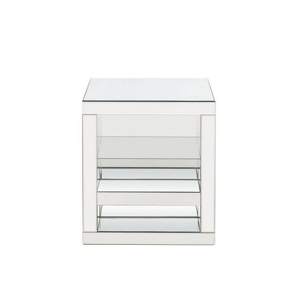 Accent Table with Mirrored Panels and C Shape, Silver - View 3