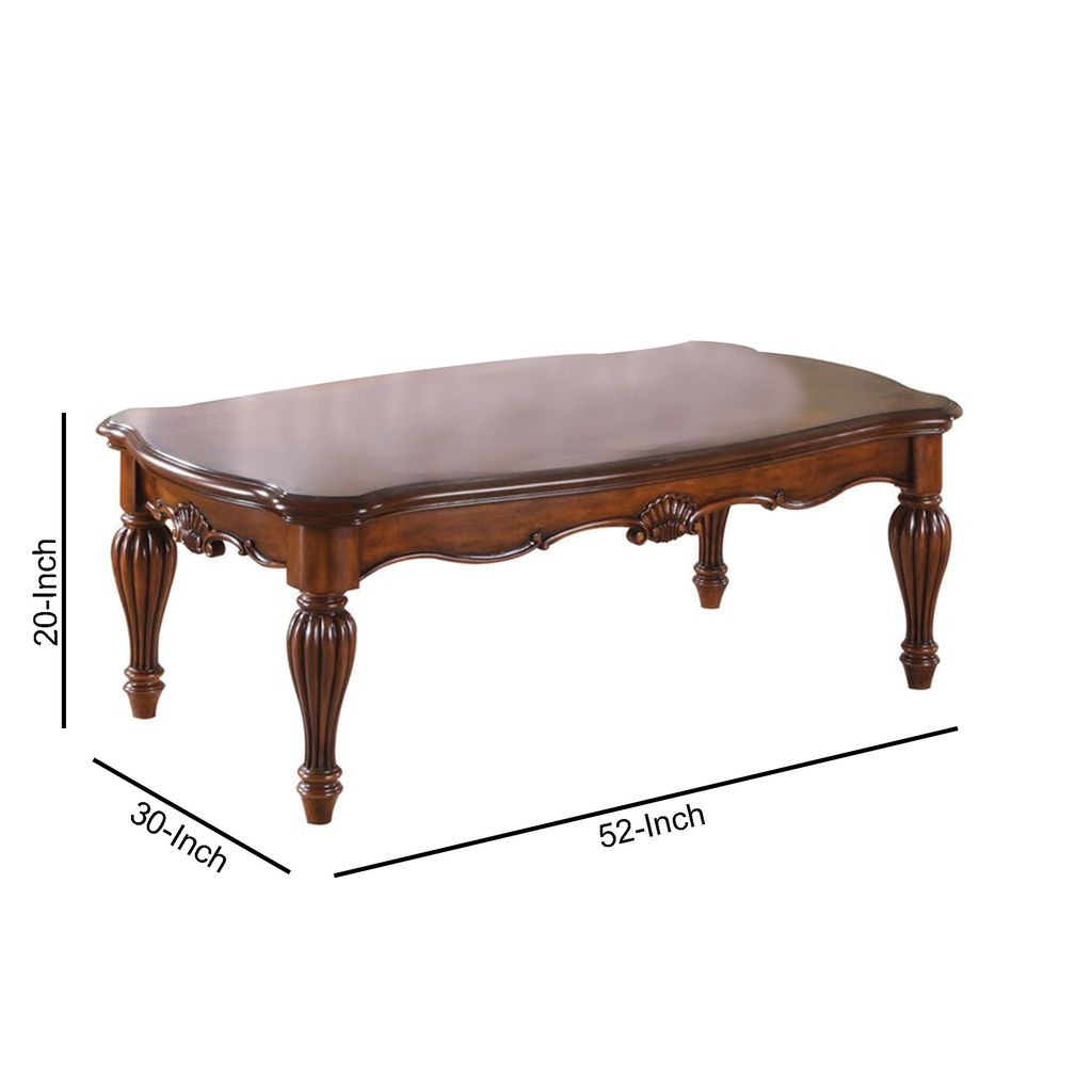 Vintage Rectangular Wooden Coffee Table with Fluted Legs, Cherry Brown - View 5