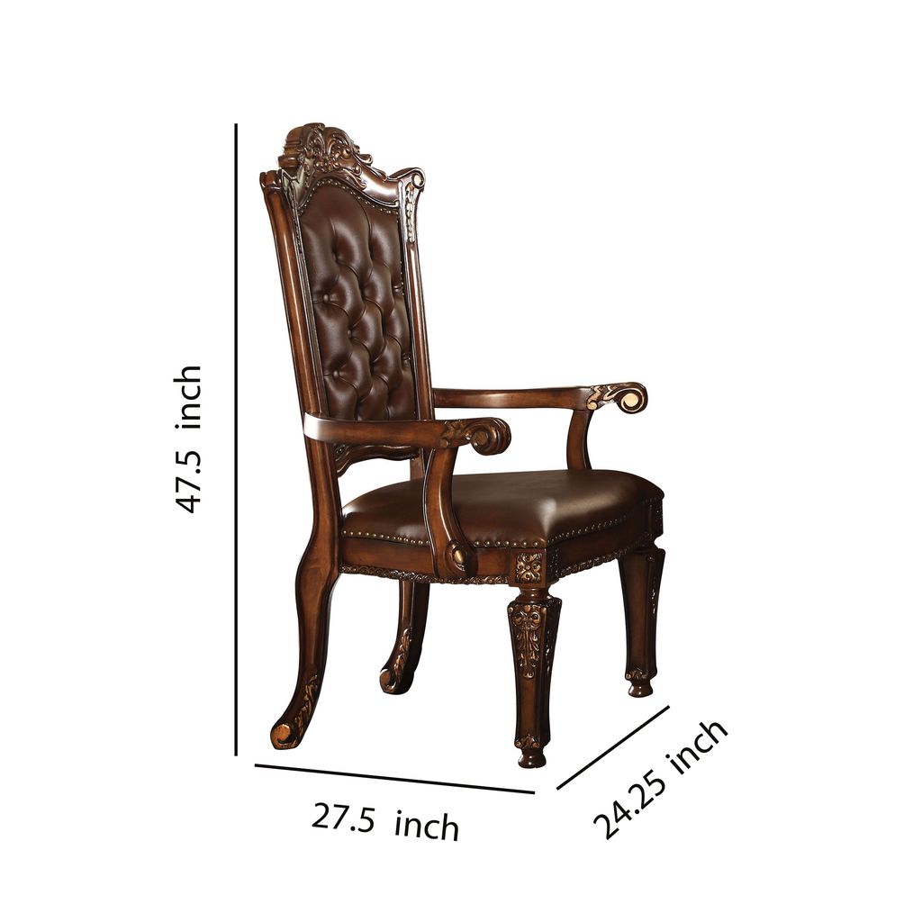 Leather Upholstered Arm Chair in Cherry Brown - View 5