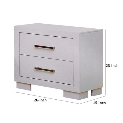 Bela 26 Inch 2 Drawer Nightstand, Felt Lined, Silver Handles, Crisp White - View 5