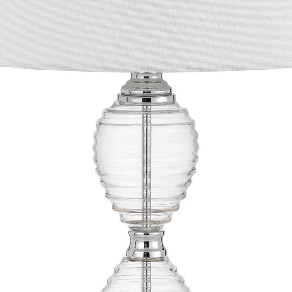 23 Inch Hourglass Ribbed Glass Base Table Lamp, Dimmer, Clear - View 4