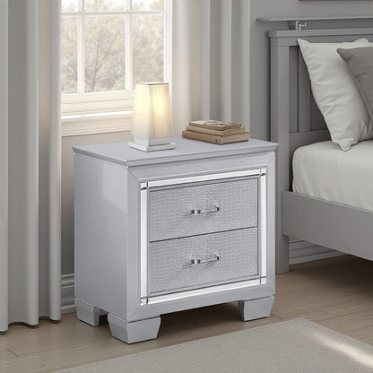 Mirror Accented Wooden Night Stand With 2 Drawer, Gray - View 7