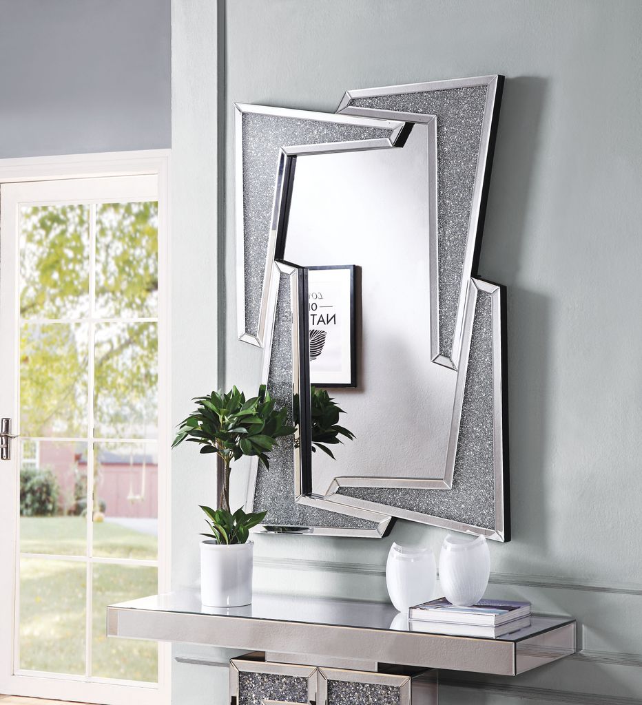 Mirrored Wooden Frame Accent Wall Decor with Four L Shaped Borders, Clear - View 6