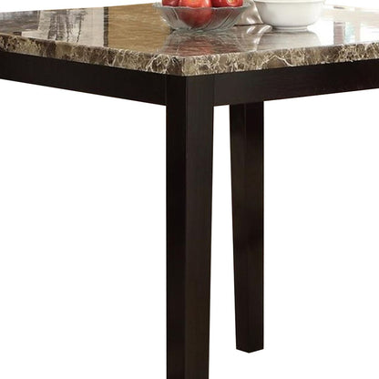 Spacious Wooden Counter High Table Faux Marble Top Brown - View 2