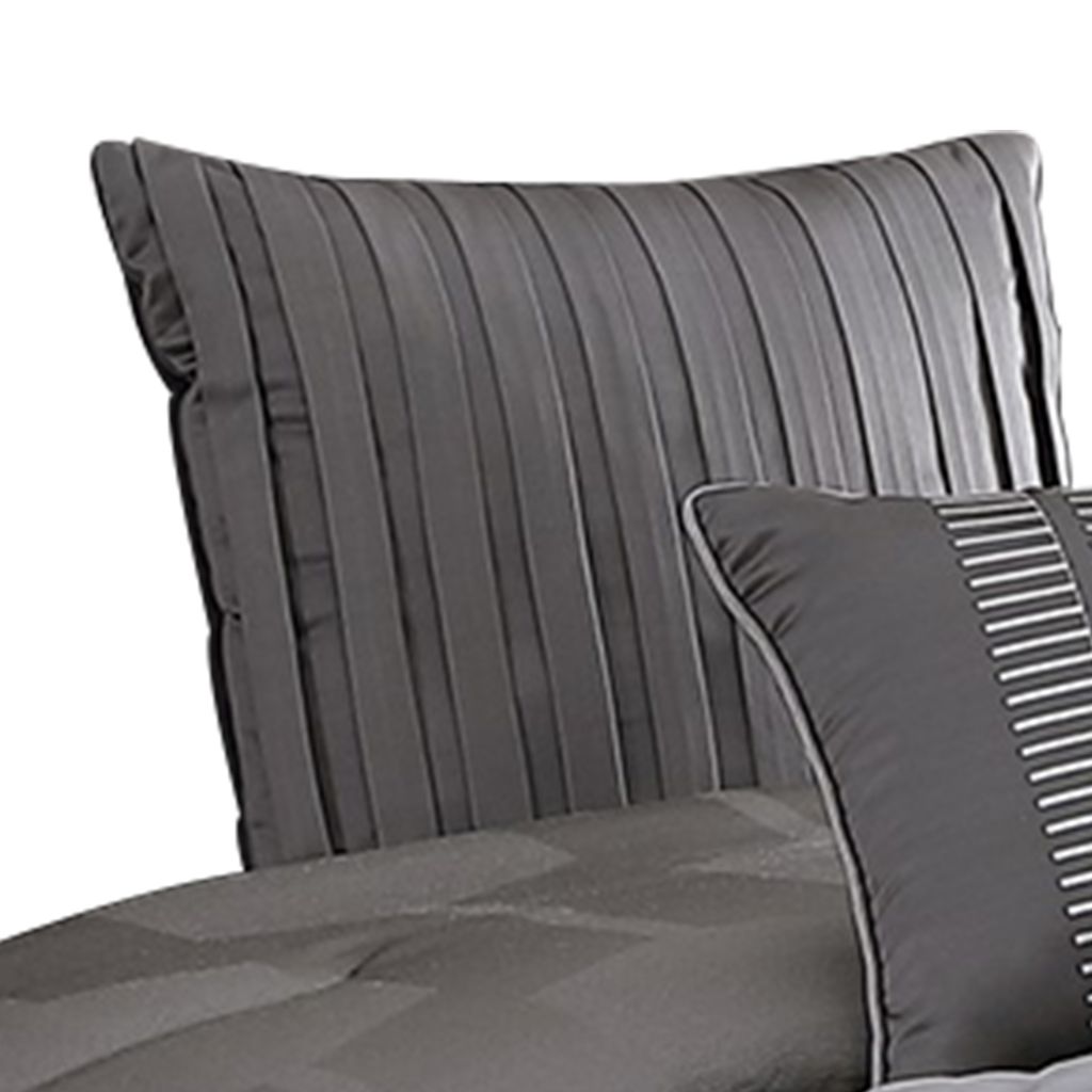 10 Piece Queen Polyester Comforter Set with Geometric Print, Gray - View 5