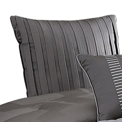 10 Piece Queen Polyester Comforter Set with Geometric Print, Gray - View 5