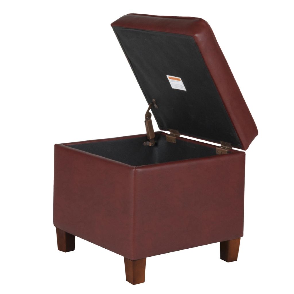 Square Shape Leatherette Upholstered Wooden Ottoman with Tufted Lift Off Lid Storage, Red - View 4