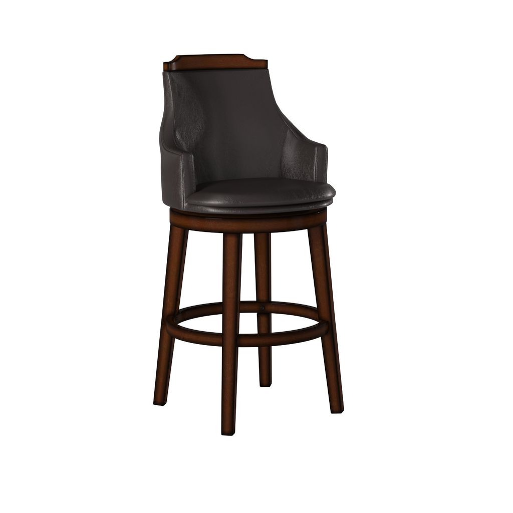 Bar Height Chair, Set of 2, Dark Brown Faux Leather, Wood Legs - View 4