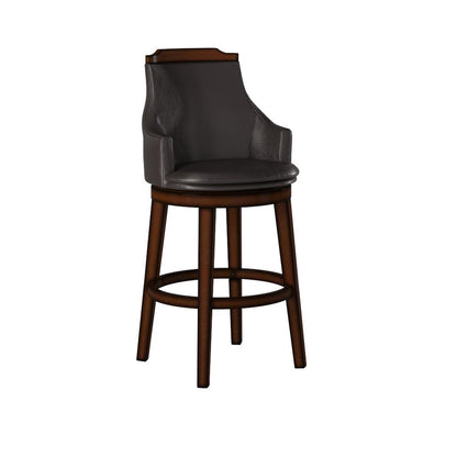 Bar Height Chair, Set of 2, Dark Brown Faux Leather, Wood Legs - View 4