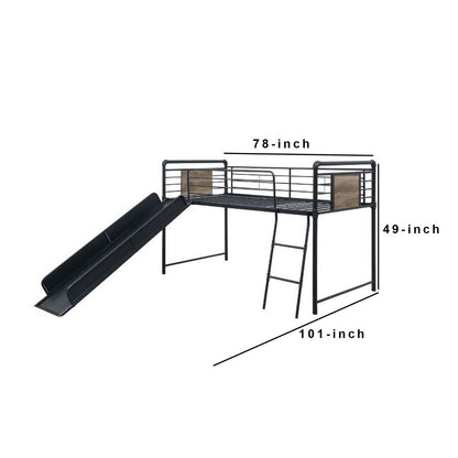 Twin Loft Bed with Tubular Metal Frame and Slide, Dark Bronze - View 6