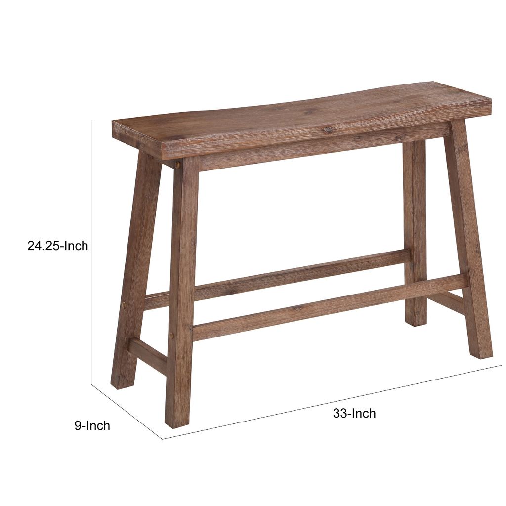 Amber 33 Inch Rubberwood Bench with Saddle Seat, Rectangular, Brown - View 6
