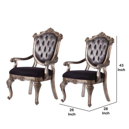 Wooden Arm Chair with Button Tufted Padded Backrest,Set of 2,Silver and Gray - View 6