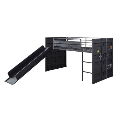 Twin Loft Bed with Metal Frame and Slide, Gray - View 4