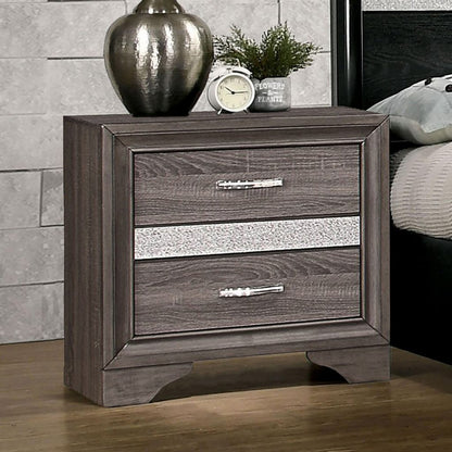 2 Drawer Wooden Nightstand with 1 Hidden Jewelry Drawers, Gray and Silver - View 7