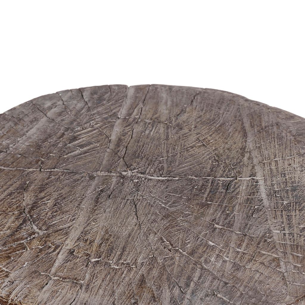 9 Inch Cement Stool Table, Tree Stump Design, Round Top, Classic Brown - View 3