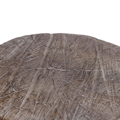 9 Inch Cement Stool Table, Tree Stump Design, Round Top, Classic Brown - View 3