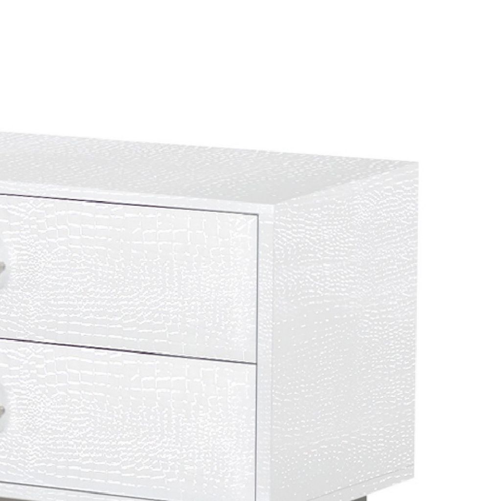 Hart 32 Inch Modern Nightstand, 2 Drawers, Textured Lacquer Finish, White - View 2