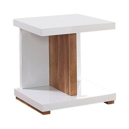 End Table with Open Bottom Parted Shelf, White and Brown