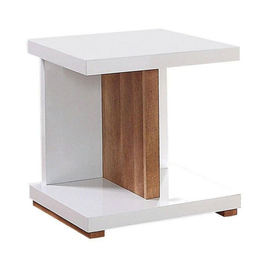End Table with Open Bottom Parted Shelf, White and Brown