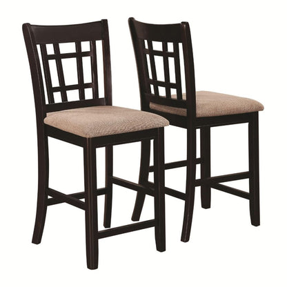 Contemporary Armless Counter Height Chair, Espresso Brown & beige , Set of 2