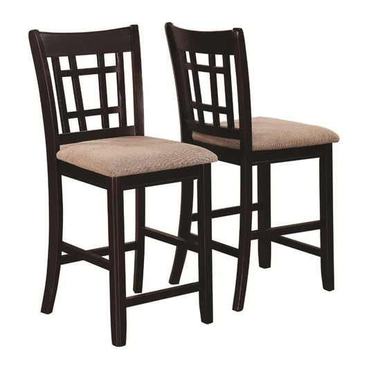 Contemporary Armless Counter Height Chair, Espresso Brown & beige , Set of 2