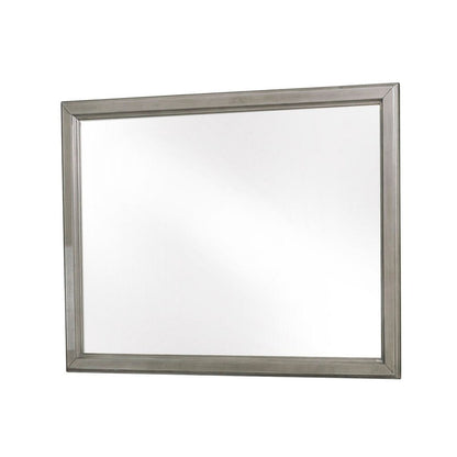 Wooden Square Mirror with Molded Details and Dual Texture, Gray - View 5