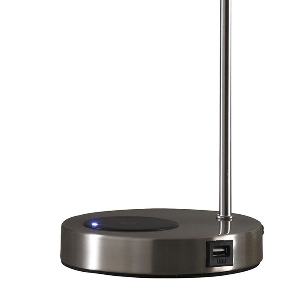 Table Lamp with Wireless Charging and USB Port, Silver - View 2