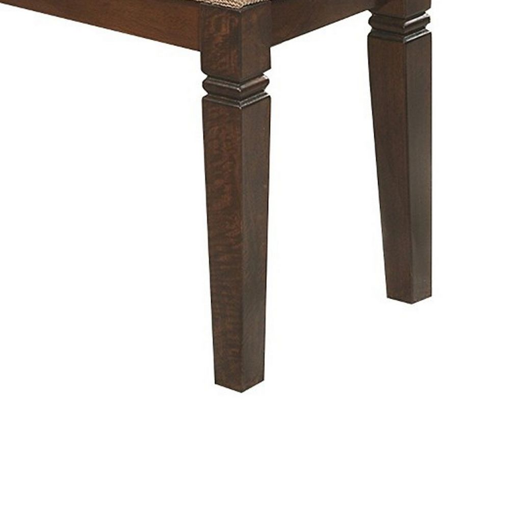 Fabric Upholstered Solid Wooden Bench, Light & Dark Brown - View 5