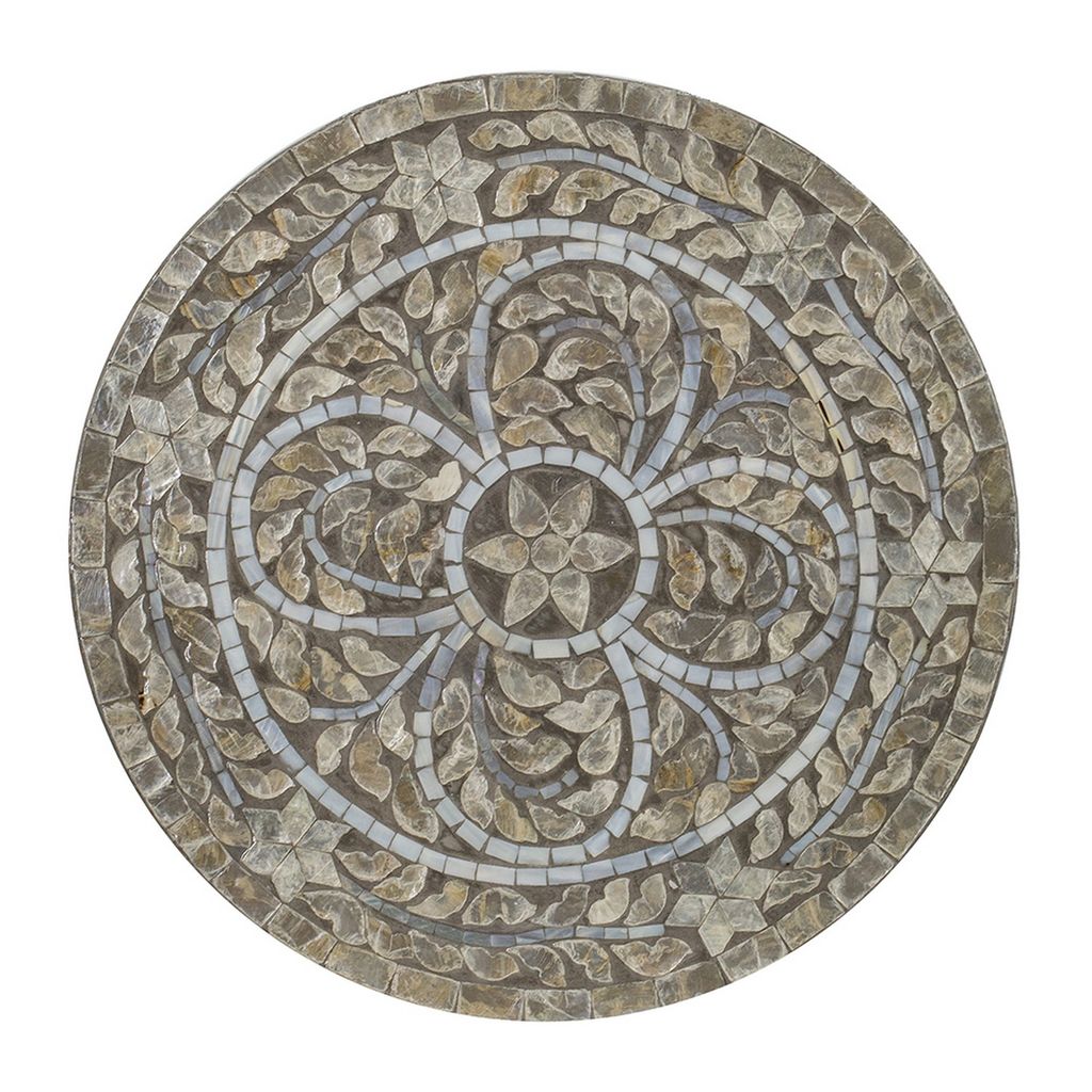 19 Inch Luxury Accent Table Stool, Star Foliage Pattern, Gray and Brown - View 4