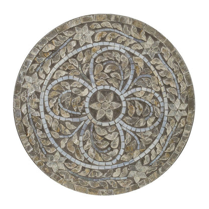 19 Inch Luxury Accent Table Stool, Star Foliage Pattern, Gray and Brown - View 4