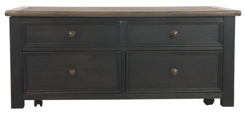 Wooden Lift Top Coffee Table with Drawers and Caster, Black and Brown - View 2