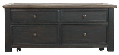 Wooden Lift Top Coffee Table with Drawers and Caster, Black and Brown - View 2