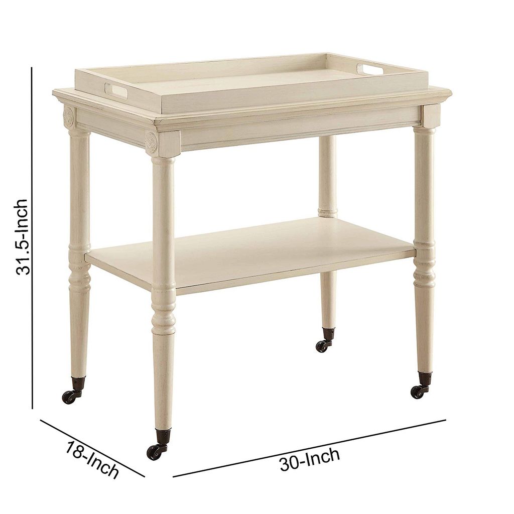 Wooden Serving Tray Table, Antique White - View 5