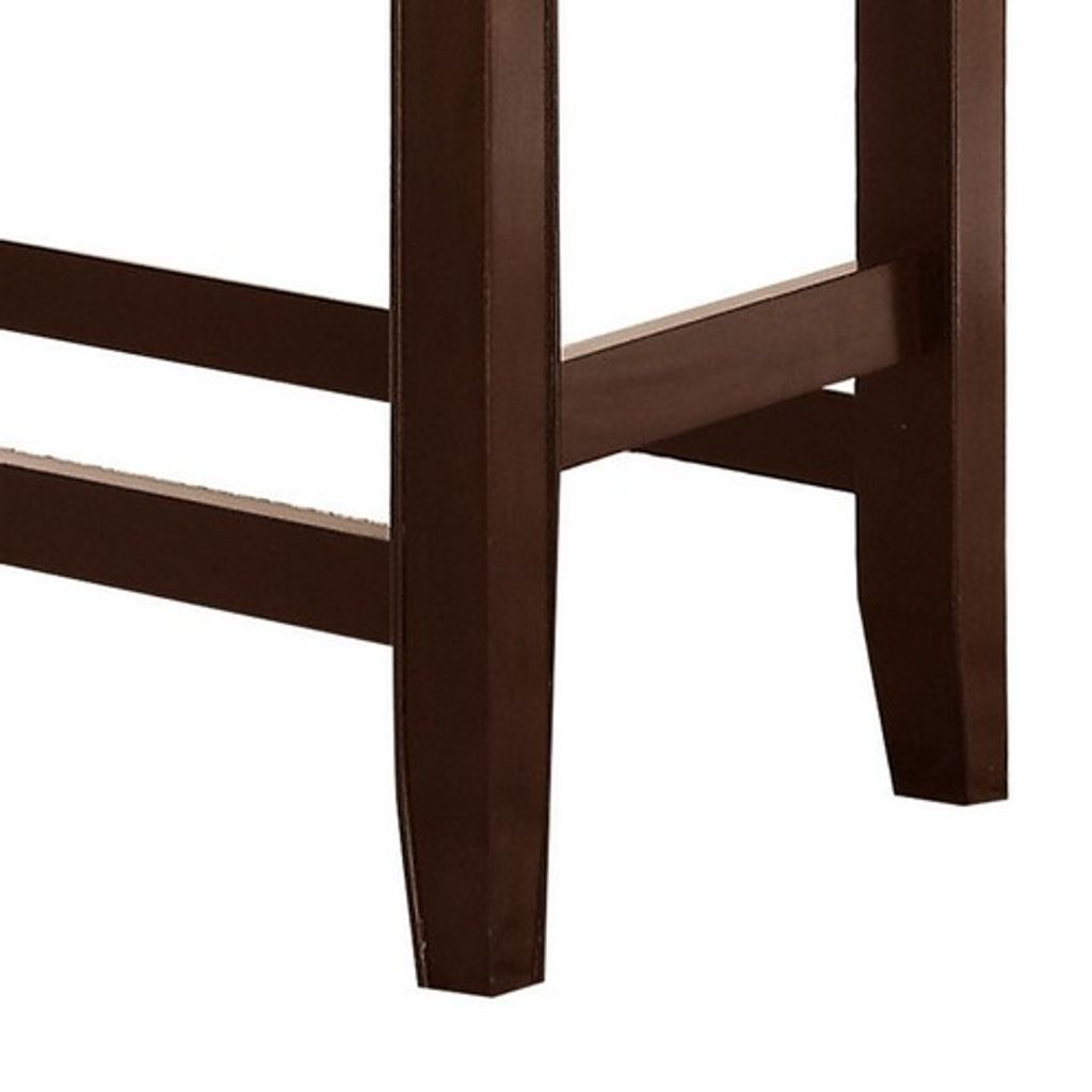 Wooden Counter Height Bench with Leatherette Seat, Brown and Black - View 3