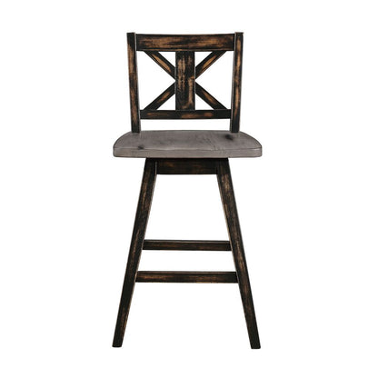 Farmhouse Swivel Counter Height Chair with X Shaped Back, Set of 2, Antique Gray, Black - View 2