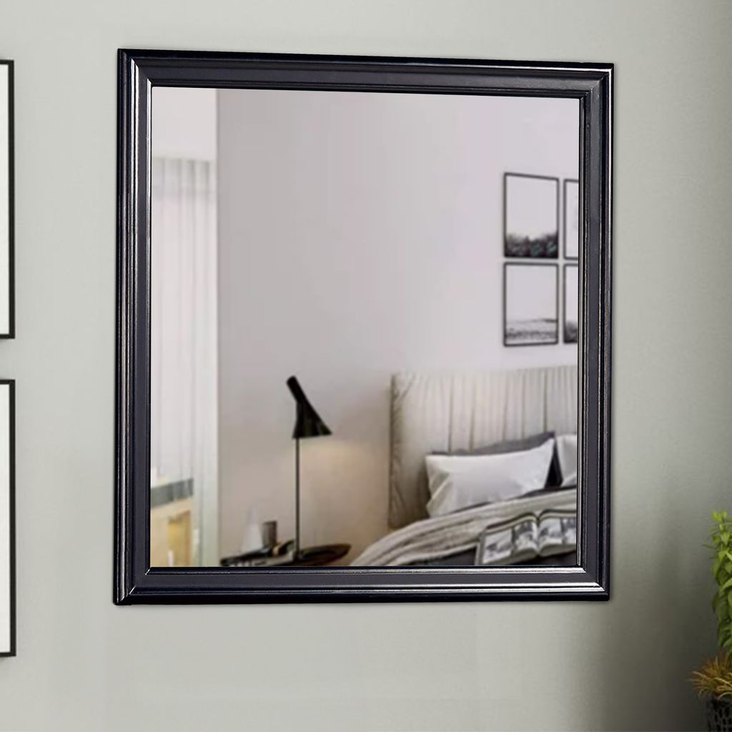 Wooden Frame Mirror with Mounting Hardware, Black and Silver - View 7