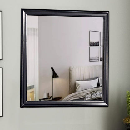 Wooden Frame Mirror with Mounting Hardware, Black and Silver - View 7