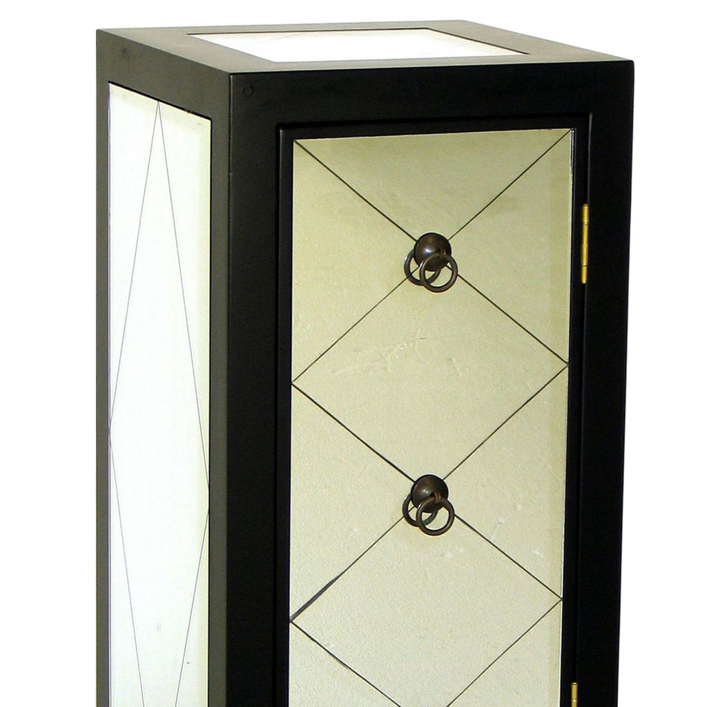 34 Inch Wood and Mirror Storage Chest with 1 Door, Black - View 3