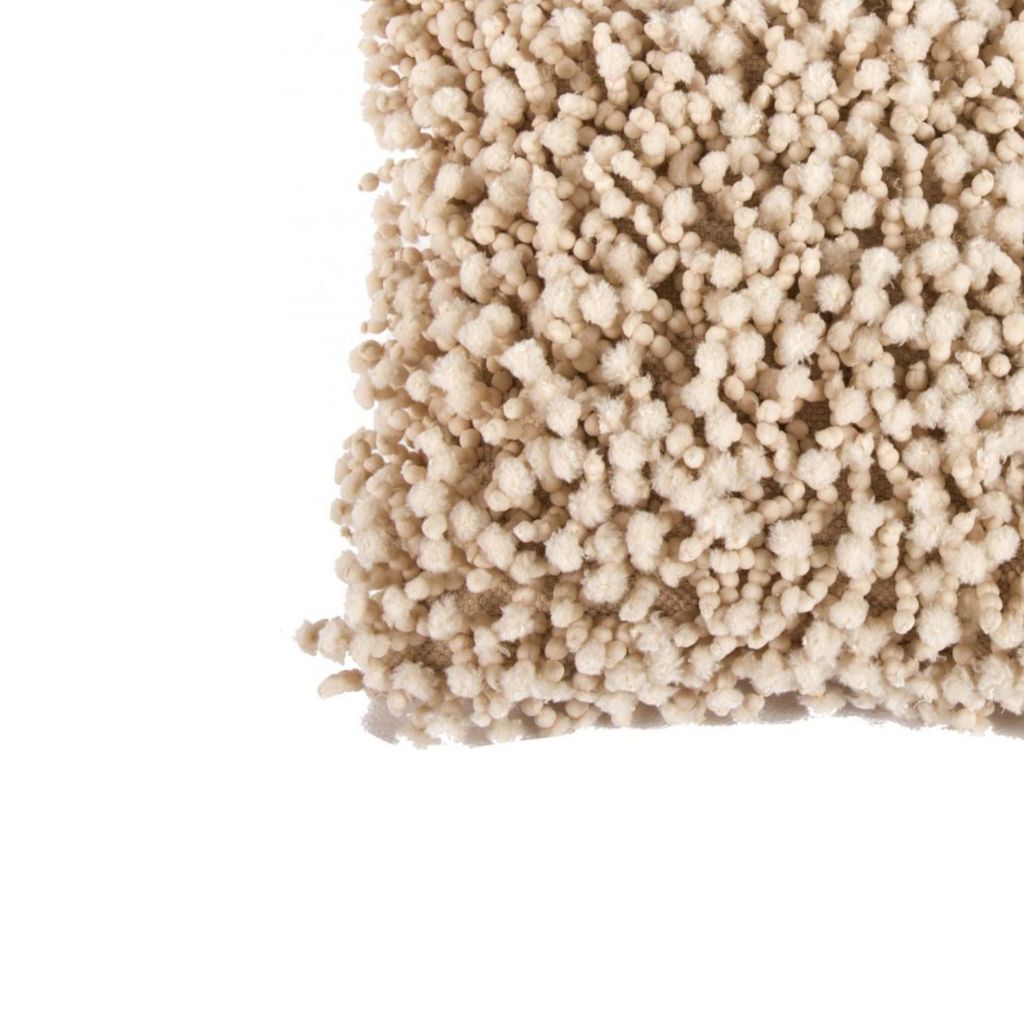 Fabric Accent Pillow with Shaggy Details, Cream - View 3
