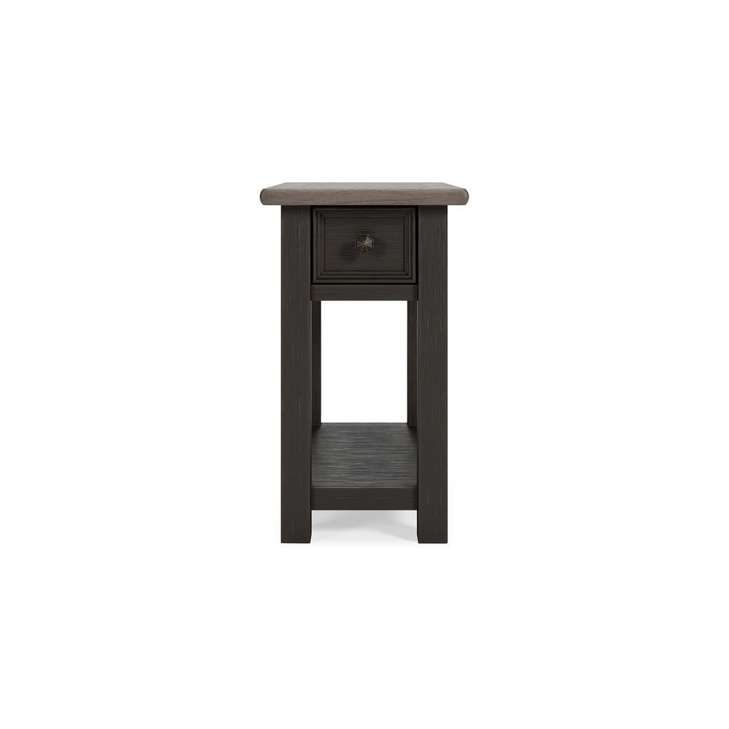24 Inch Side End Table, Black Wood Base, Power Socket and USB Chargers - View 2