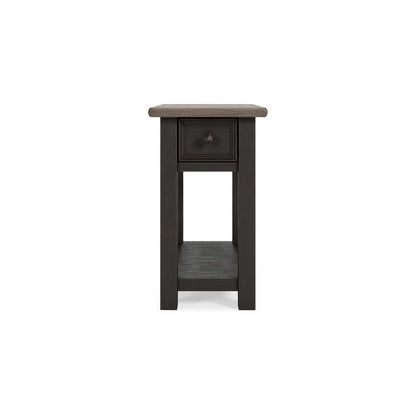 24 Inch Side End Table, Black Wood Base, Power Socket and USB Chargers - View 2