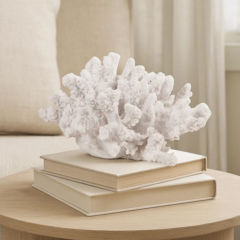 Lily 9 Inch Faux Coral Accent Sculpture, Polyresin Table Decoration, White - View 7